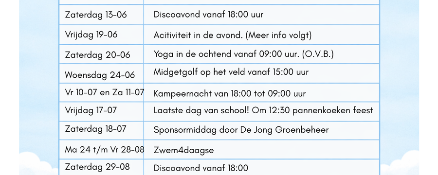 2026 Activiteiten kalender zwembad