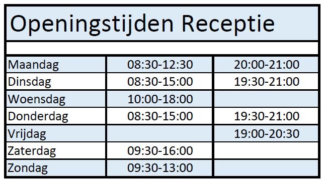 openingstijden receptie