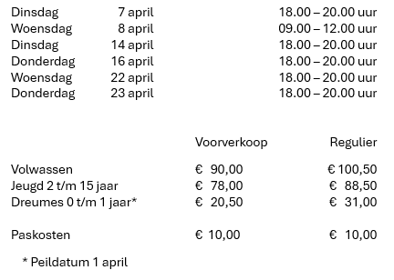 tabel Voorverkoop 2026